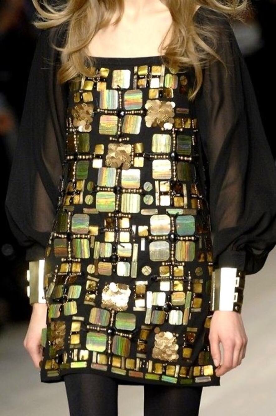 Emilio Pucci Black Gold Sheath Paillette Sequin Embellished Runway Dress 42 US 6